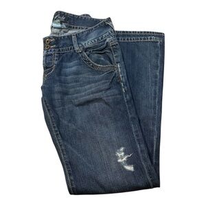 Lucky Brand Flap Pocket Blue Distressed Bootcut Jeans Size 27